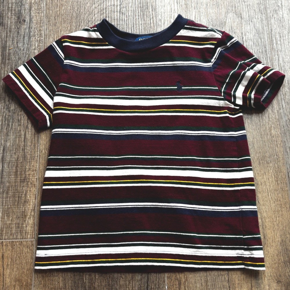 Polo Ralph Lauren Kids 2T Striped T-Shirt‎ Burgundy Navy Blue Short Sleeve Tee